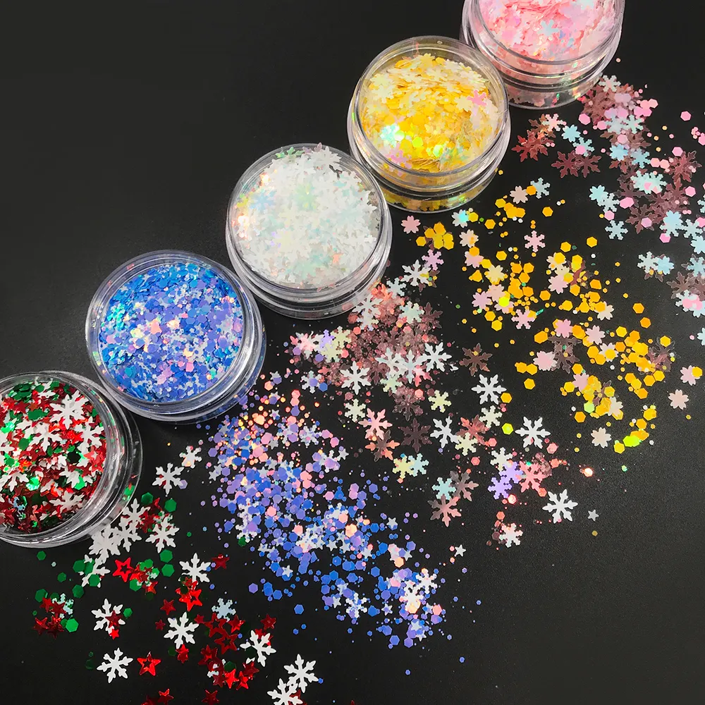 2022 New snowflake sequins glitter Christmas DIY glitter colorful mixed snowflake for crafts