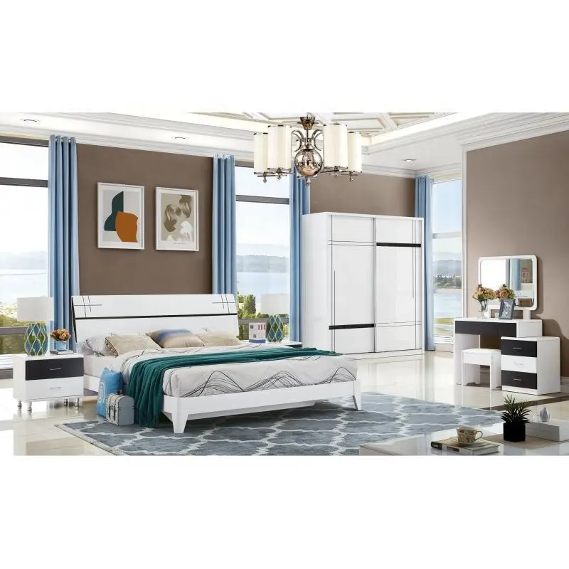 2023 Modern design Bedroom Furniture Flat MDF Bed Design king size white high gloss bed