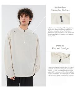 T-shirt à manches longues de performance à col montant et demi-zip pour homme, jersey sportif réfléchissant, protection solaire, respirant, séchage rapide, athlétique - Product Image 1