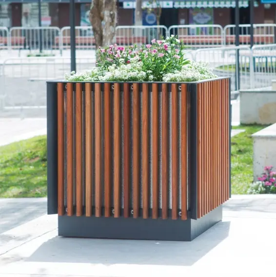 शहरी भूनिर्माण के लिए समसामयिक उभरे हुए उद्यान बिस्तर फूल के बर्तन और प्लांटर्स प्लांट बॉक्स