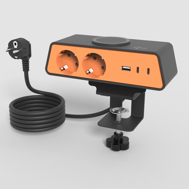 OMNI 16A Multi-Functional Power Strip Qi-Certified Wireless Charging PD 65W Outlet Station for European Office Environments