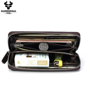 <span class=keywords><strong>Portefeuille</strong></span> en cuir PU avec blocage RFID, pochette, porte-cartes, porte-monnaie zippé, long, noir/marron pour homme - Product Image 2