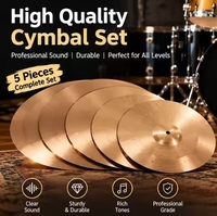 Ensemble de 5 cymbales en bronze 14, 16, 18, 20 pouces, cymbales de batterie professionnelles pour kit de batterie, performance de groupe, enregistrement, enseignement, vente en gros