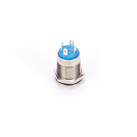 Saklar Tombol Tekan Sesaat 220V On-off SPST Kepala Datar Baja Tahan Karat 16mm IP54 10A DC Tekan 6 Pin dengan LED