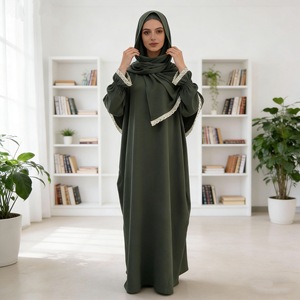 Conjunto de Vestido Abaya Maxi Elegante Bordado Personalizado Premium 2026 con Pañuelo de <span class=keywords><strong>Oración</strong></span> Musulmán para Mujer, Dos Piezas, Poliéster - Product Image 1