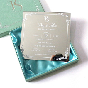 Magnifique <span class=keywords><strong>carte</strong></span> d'invitation de mariage en acrylique miroir argenté 2026 avec coffret en velours, personnalisable avec logo et monogramme - Product Image 3