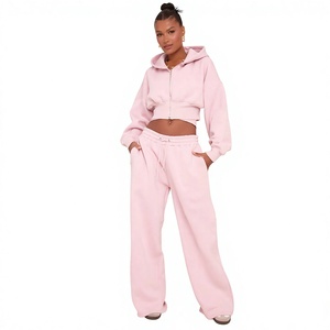 Custom Casual Hoodie Jogging Wear Women Ladies Two <b>Pant</b> Pieces Jogger Set Sweat Pocket Crop Sweatsuit 2 Piece <b>Pants</b> Sets - Product Image 1
