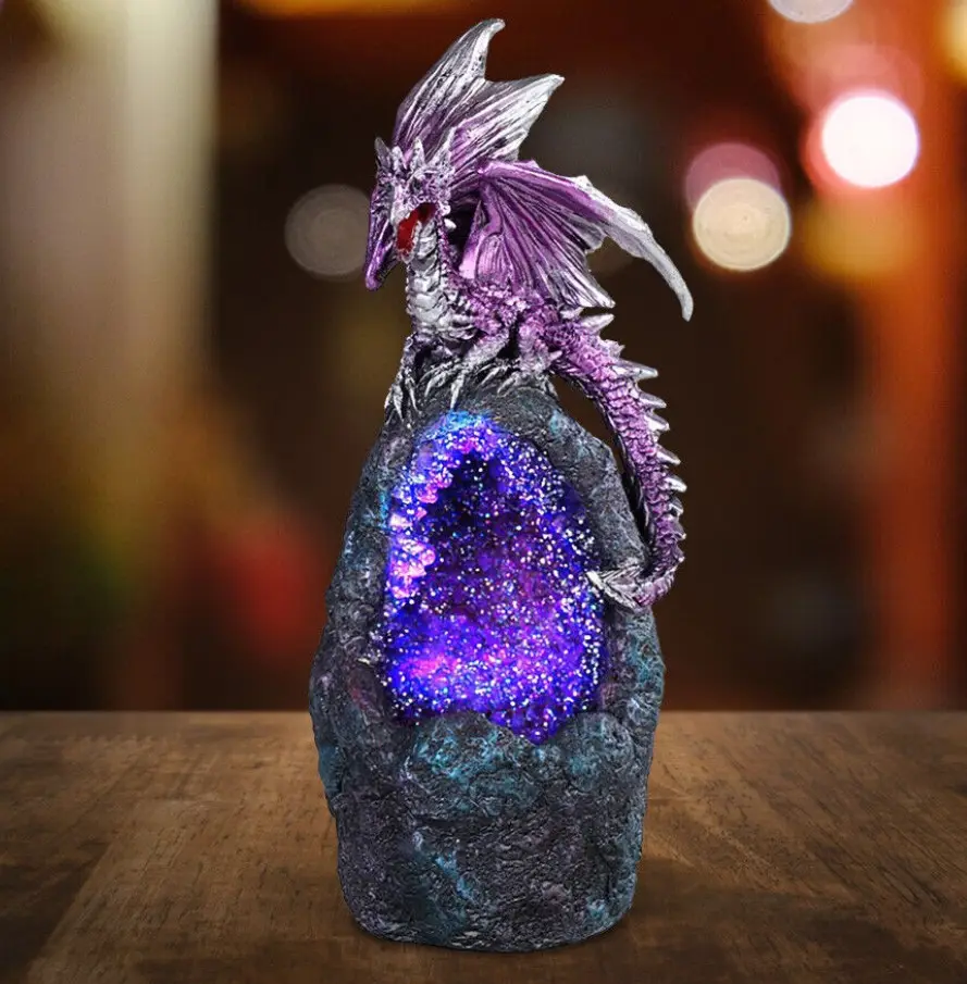 Polyresin/Nhựa rồng bức tượng Led figurine Tím Rồng giả pha lê đá tượng 6.75 "H tưởng tượng phòng trang trí nội thất