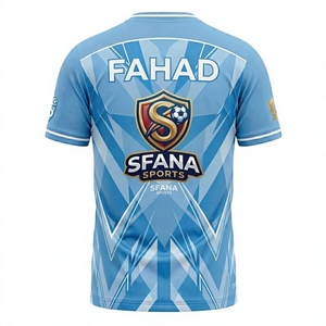 SFANA SPORTS Men's <b>Light</b> Blue Soccer Jersey V-<b>Neck</b> Short Sleeve Sublimated Geometric Print Breathable Polyester Uniform - Product Image 3