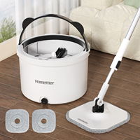 Serpillères Homettler en microfibre écologiques, serpillère magique rotative à 360°, seau essoreur manuel EasyWring, nettoyage à sec et humide, manche télescopique, pour poils d'animaux