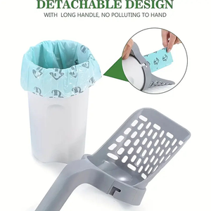 Pelle à litière pour chat de grande capacité réutilisable Portable cuillère de nettoyage de caca en plastique intégrée avec sac de caca pour chien chat soins 20cm - Product Image 5