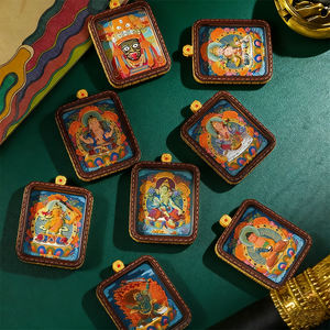 Tsatsa Thangka Zhakilam Hecho a Mano en Latón, Cuero y Arcilla, Dios Amarillo <span class=keywords><strong>de</strong></span> la Riqueza, Buda <span class=keywords><strong>de</strong></span> la Medicina, Protección, Bendición, Estilo Étnico - Product Image 1