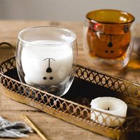 Mug à double paroi en verre avec motif d'ours mignon, avec poignée, isolé, pour thé, lait, café, expresso, bière, cadeau d'anniversaire mignon