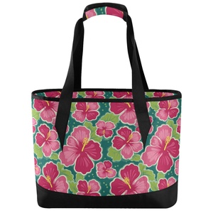 Fashion Custom Logo Pink Flower Travel Thermal Beach Cooler Bag Beer Drink Food Insulated Picnic Cooler Bag with Shoulder Strap - Product Image 1