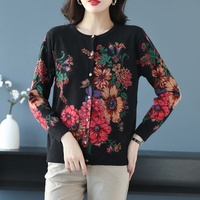 2026 Damen Rundhals-Strickjacke mit Blumenmuster und Langen Ärmeln, Elegante Hochwertige Strickware für Damen-Alltagsmode