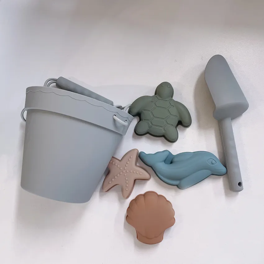 Запатентованная Защитная силиконовая пляжная игрушка для воды, набор из ведра и лопатки, Детские уличные игрушки-ведра для песка и пляжа