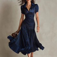 Nouvelle robe fourreau plissée en satin rayé rétro, style européen et américain, très tendance