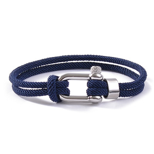 Pulseras de Cuerda Náutica en Forma de U para Hombre, de Acero Inoxidable de Doble Hilo, con Logotipo Personalizado, para Aventuras al Aire Libre - Product Image 3