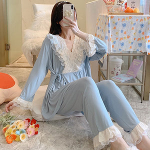 Nouveaux vêtements de <span class=keywords><strong>nuit</strong></span> de maternité ensemble de pyjamas longs vêtements de <span class=keywords><strong>nuit</strong></span> pour femmes mignonnes avec ouverture à lacets pour la grossesse - Product Image 2