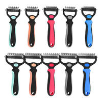 Brosse de toilettage double face en acier inoxydable pour animaux de compagnie, démêlante et anti-poils, pour chats, chiens et petits animaux, utilisation en salle de bain