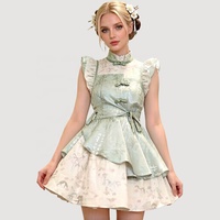 Robe Lolita style chinois à imprimé écho, ensemble 2 pièces, costume de cosplay Hanfu vintage en dentelle orientale pour femme, pour le quotidien, les fêtes et les séances photo