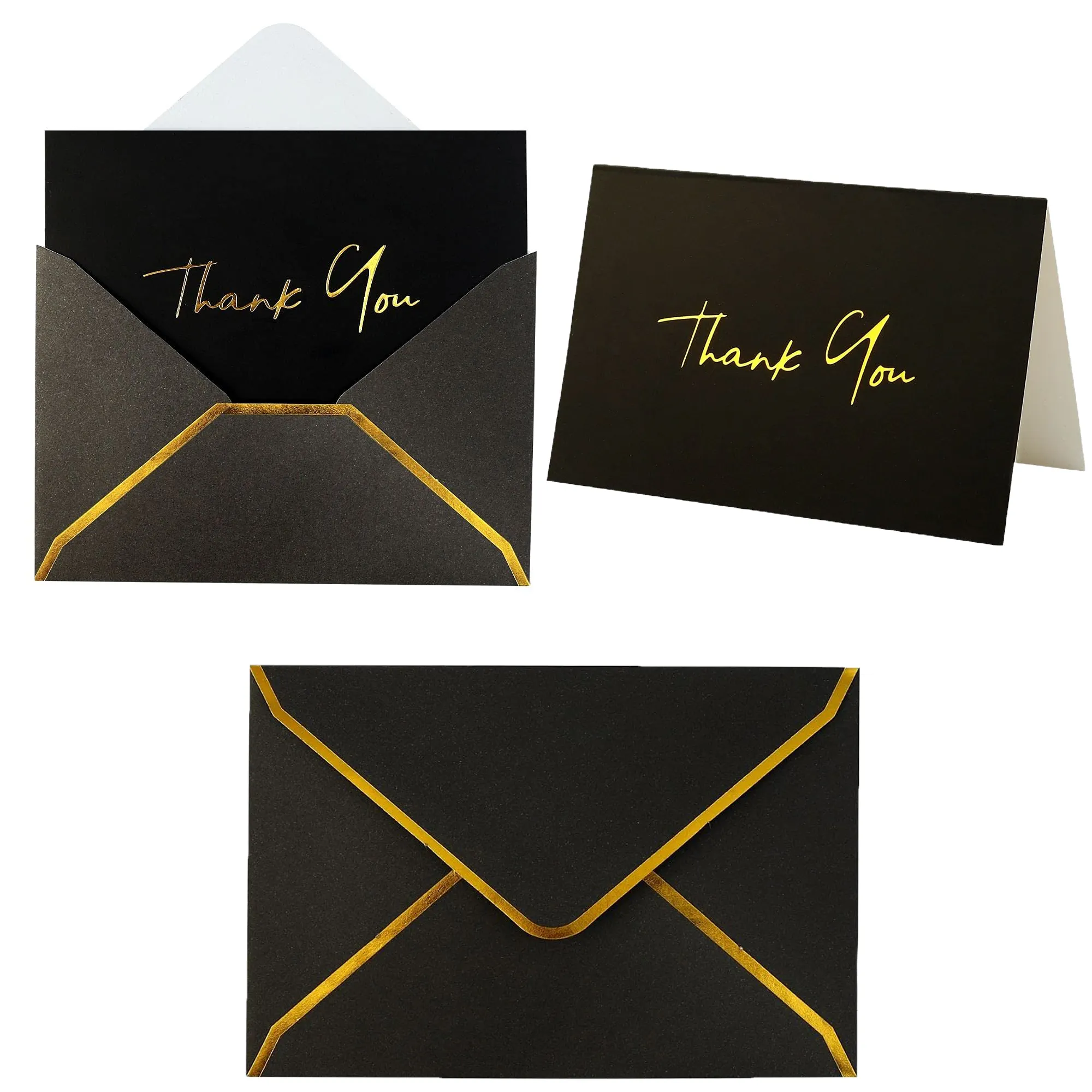 Özel boş A7 A9 5x7 posta siyah altın teşekkür ederim davet kartı düğün ile öz mühür Kraft kağıt zarf teşekkür ederim kart