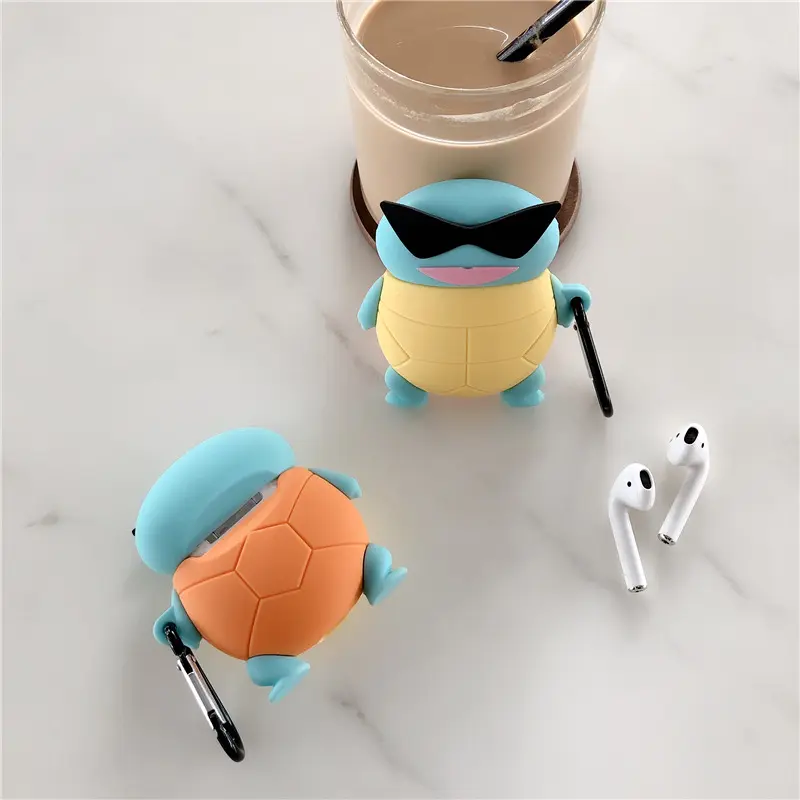 Vendita calda 3D Cool Cartoon Squirtle Design custodia per auricolari con portachiavi per Airpods 1/2 Cute Anime Turtle Style Cover per Airpods