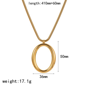 Ensemble collier et boucles d'oreilles en acier inoxydable pour femme, pendentif géométrique circulaire elliptique plaqué or 18 carats, bijoux minimalistes tendance - Product Image 4