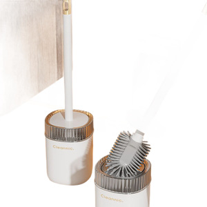 Toilet Brush Set With Holder Plastic Round Minimalist Wall Mounted Bathroom Cleaning Tool - Product Image 5