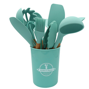 Kitchen & Dining Silicone Utensil Set 12 Piece Wooden Handle Cooking Tools For Kitchen - Product Image 1