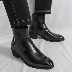 Botas de Tobillo con Aumento de Altura Invisible para Hombre, Estilo Coreano 2026 |   Botas cortas negras con cremallera y punta puntiaguda - Product Image 2