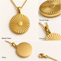 Pendentif rond personnalisé en alliage de zinc, finition argentée, motif rayons de soleil, pour collier, bracelet, bijoux DIY, cadeau, fête