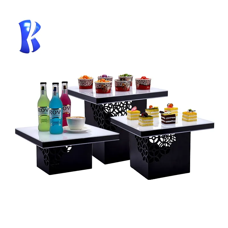 Okey Promotion price deluxe cafeteria equipment 3 tier rectangular food serving platter buffet food display stand