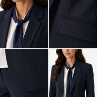 Ensemble de costume professionnel pour femme, blazer et pantalon deux pièces, vêtements de bureau, polyester, bleu marine