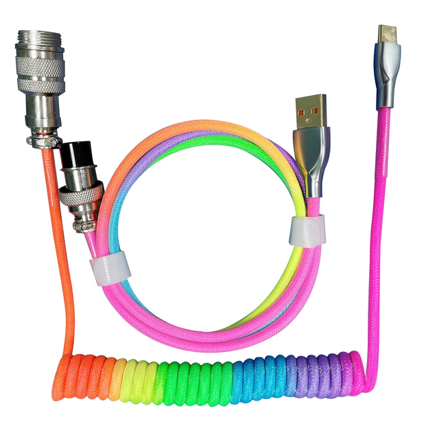 Colorful 3m Mechanical Keyboard Coiled Cable Wire Type C USB Port Aviator Coiling Cable Desk