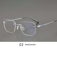 Gafas de Moda con Montura Óptica de Titanio sin Aro, Lentes de PC con Protección Anti Luz Azul, Estuche Rectangular, Diseño Geométrico Ligero, para Oficina y Uso Diario
