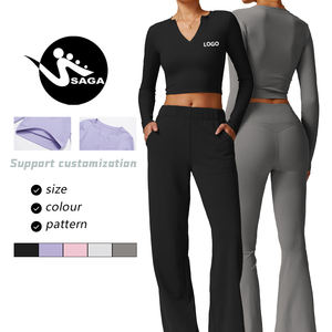 Nuova comoda e traspirante scollatura alla moda con imbottiture toraciche per costine da Yoga a manica lunga da donna - Product Image 1