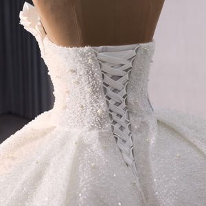 For 241026 Luxury Ruffle Pearls Appliques Crystal Natural Waistline <b>Ball</b> <b>Gown</b> Heavy Beaded Bridal Wedding Party Dresses - Product Image 6