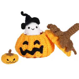 Kit renda untuk pemula Halloween labu hewan permen sarung Set Crochet dengan mudah benang Peasy DIY Crochet Kit dengan langkah