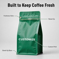 JM PACK Koffiezakken op maat, staande pouch met ontluchtingsventiel, hersluitbare ritssluiting, platte bodem, food grade, thee, OEM, groothandel, bulk