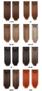 6Pcs Long Bone Straight <b>Synthetic</b> Clip in Hair Extensions Thick Heat Resistant Fiber Machine Double Weft Hairpieces - Product Image 6