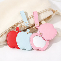 Porte-clés miroir en cuir PU personnalisé pour femme, avec logo et forme sur mesure, breloque de sac, pendentif miroir compact pour cadeau de vacances