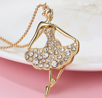 Collier pendentif plaqué or avec strass étincelants et breloque ballerine, bijou pour femmes et filles, collier de danse