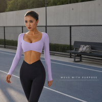 Haut de yoga à manches longues pour femme avec logo personnalisé et short push-up pour la gym, la course et les activités sportives