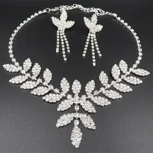 XL064 High quality Crystal Leaves Bridal Jewelry Set Rhinestones Necklaces Set Wedding Jewelry set Wholesale