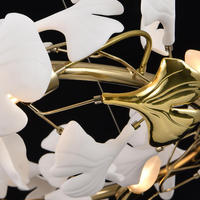 Lustre moderne en céramique en forme de feuille de Ginkgo, long et personnalisé, pour la décoration de hall d'hôtel, de villa ou d'escalier