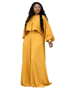 N8153-2026 Nuevo Conjunto de 2 Piezas para Mujer, Talla Grande 4XL, Estilo Casual, Color Sólido, Top Corto con Mangas Farol y Pantalones Anchos Holgados - Product Image 6