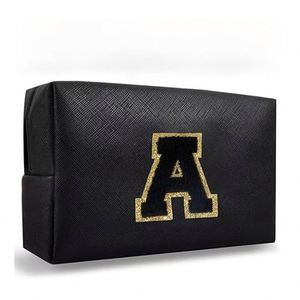 Bolsa de Maquillaje Personalizada con Cierre, Impermeable, de Nailon, con Parches de Letras de Chenilla, Bolsa Cosmética Personalizable - Product Image 3