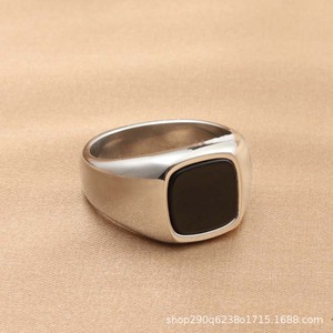 Men's Geometric <b>Titanium</b> Steel <b>Ring</b> <b>Black</b> Glass Bezel Setting Gift Jewelry - Product Image 3