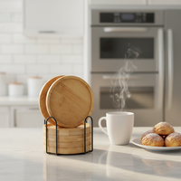 Ensemble Cosen de 6 sous-verres en bois d'acacia écologiques de luxe antidérapants, support pour la maison, le bureau, la décoration de Noël, tapis de table basse, tapis de bureau